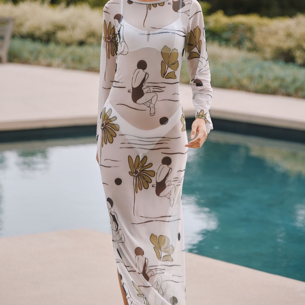 NWT Anthropologie Artistic Print Swim Coverup - Cream and Olive